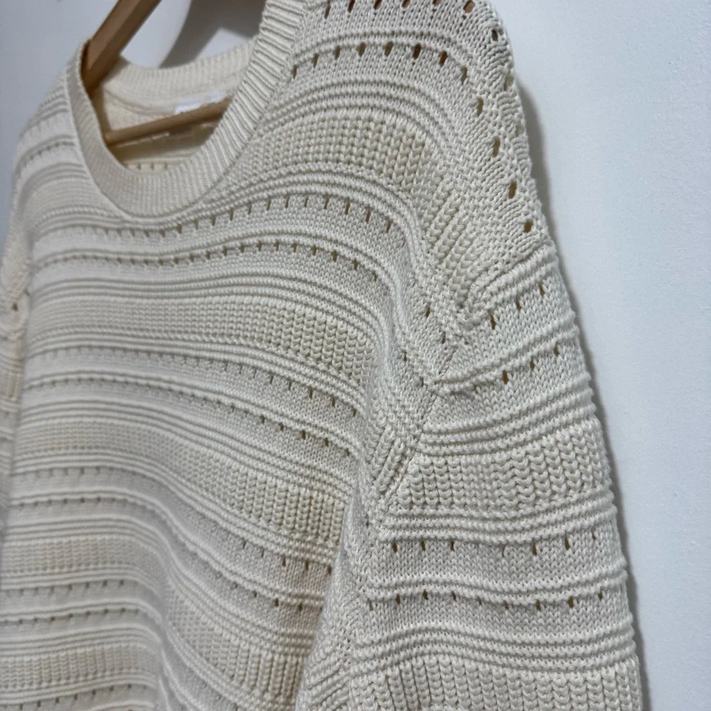 Gap Relaxed Mixed Stitch Sweater Pointelle Knit Cotton Fisherman Medium